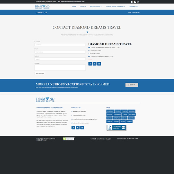 Diamond Dreams Travel Website Design